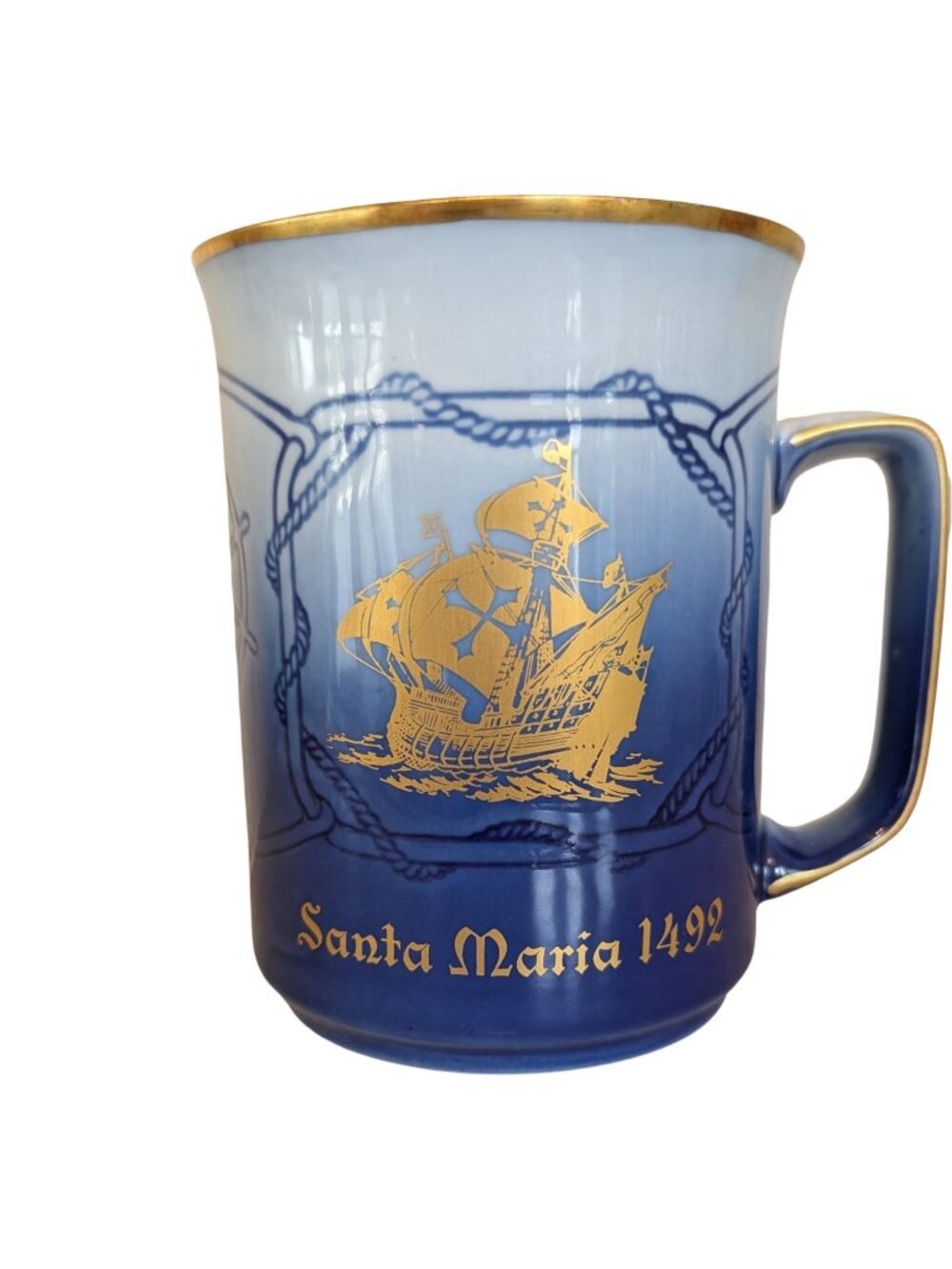 B & G Denmark Explorer Mug Cobalt Blue Gold Trim Santa Maria First Edition